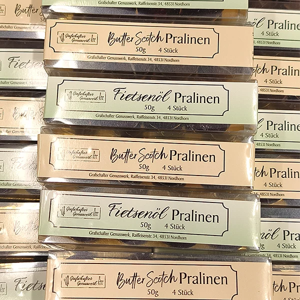 Grafschafter Genusswerk Pralinen-Set (4er) – Handgemachte Butter Scotch & Fietsenöl Spezialitäten